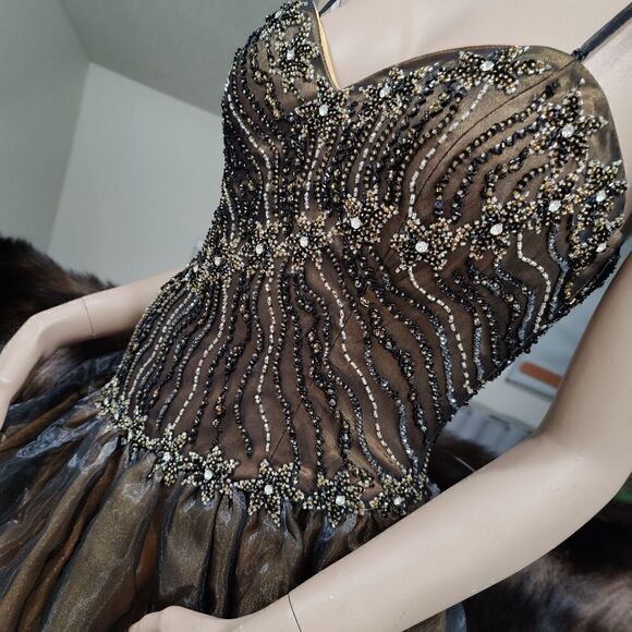 Stunning Beaded Asymmetric Layered Tulle Ruffle Party Dress - Picture 11 of 14